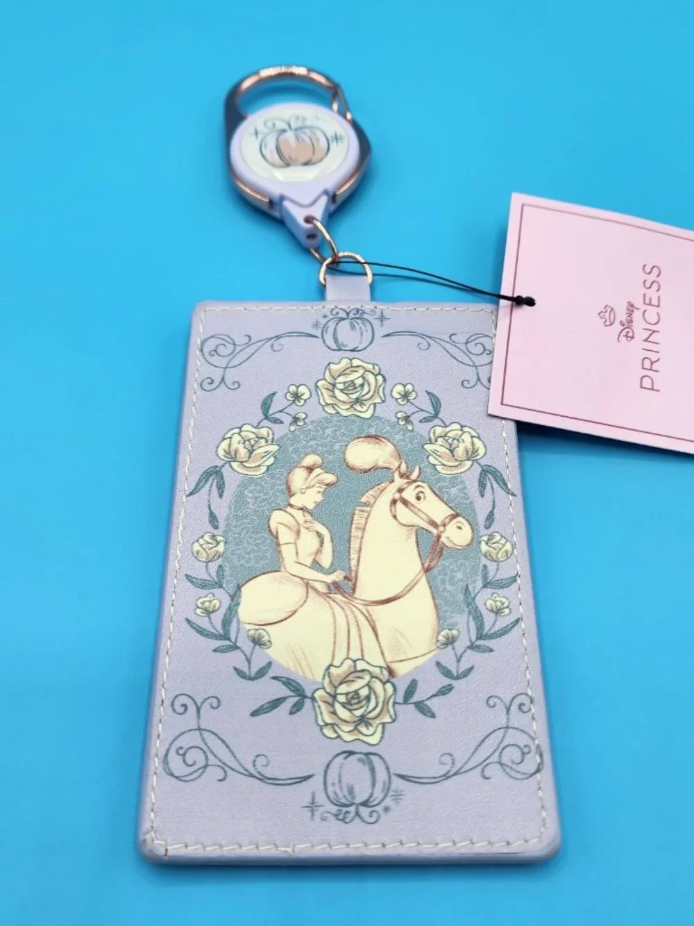 Disney Princess Cinderella with Horse Floral Retractable Lanyard ID Holder NEW